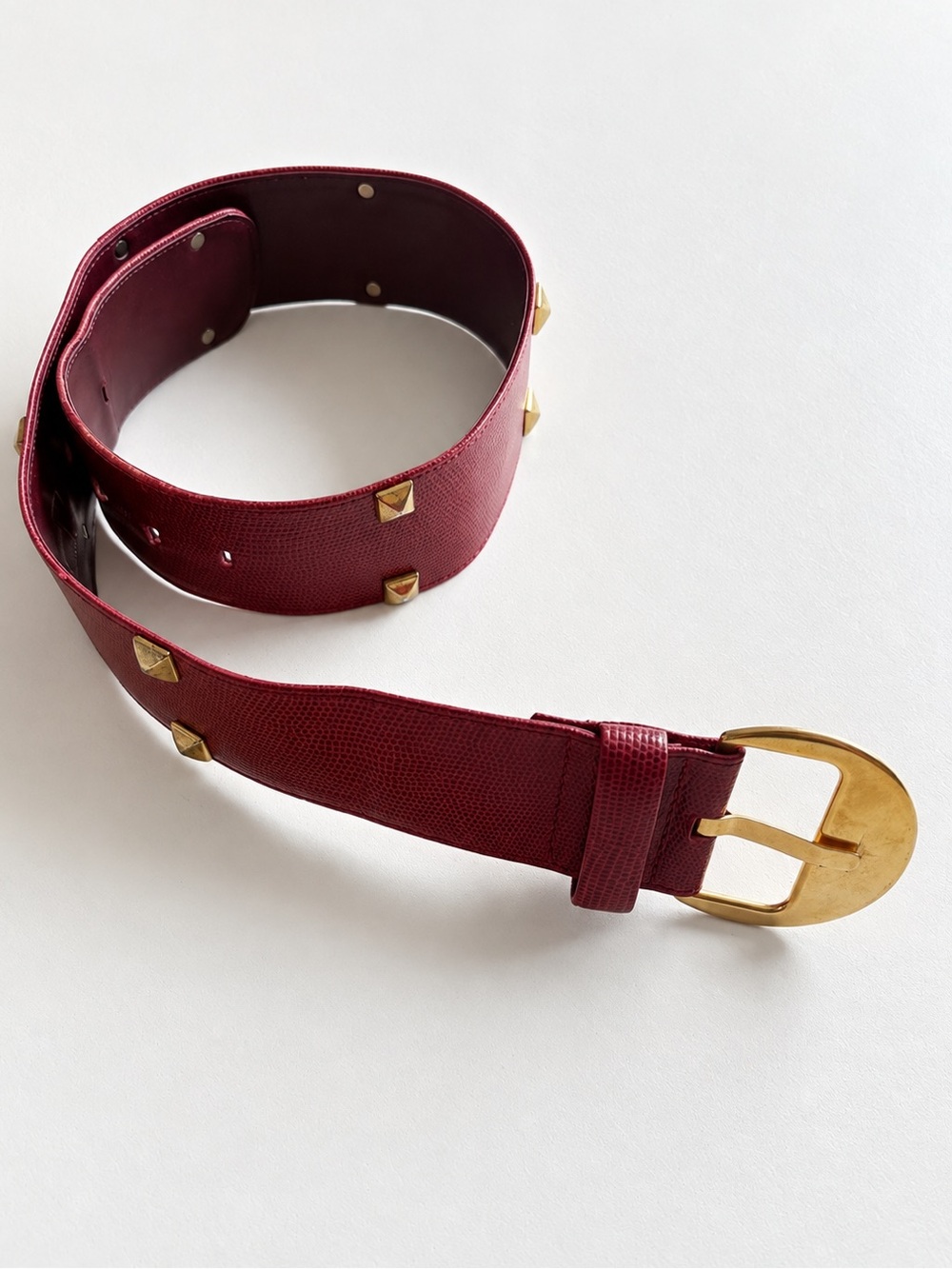 Mondi Vintage 90s Red Leather Snake Print Studded Waist Belt 38